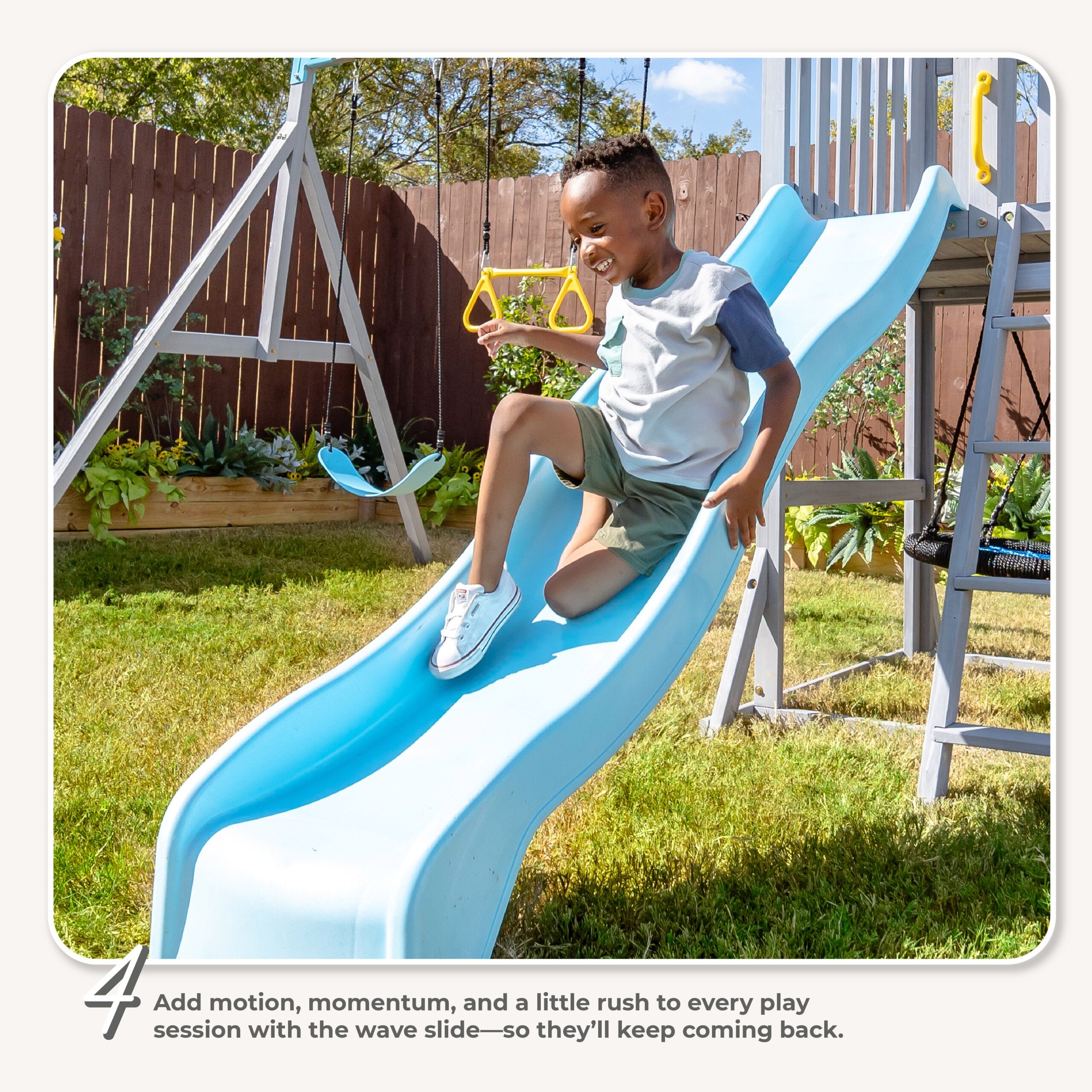 Laguna Wooden Swing Set with Slide & Rock Wall – Gray - FAO Schwarz