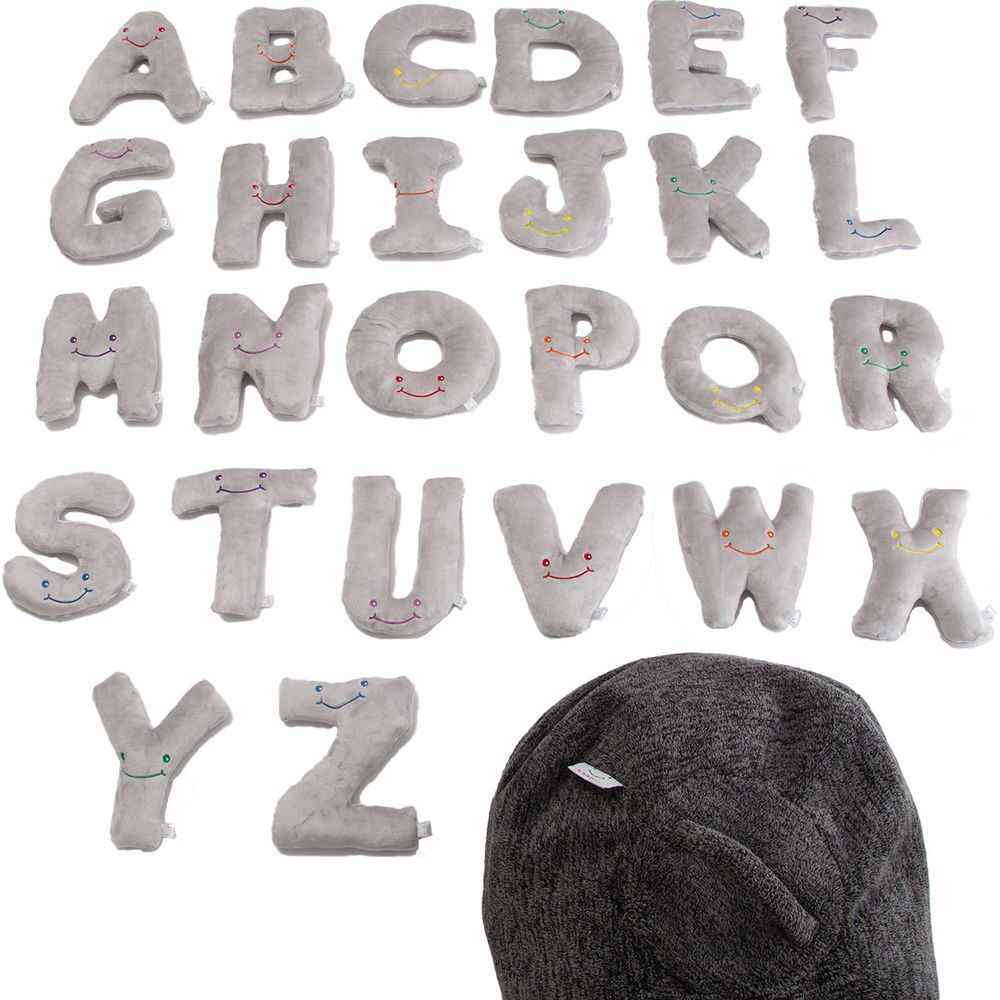 Alphabet Plush Set – Dove Grey Letters with Dark Grey Bag - FAO Schwarz