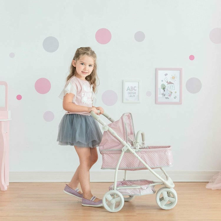 Olivia’s Little World – Polka Dots Princess 2-in-1 Baby Doll Stroller – Pink/Gray - FAO Schwarz