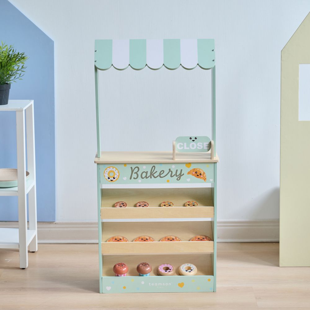Jolly Pals Wooden Bakery Stand with 12 Pastry Pieces - FAO Schwarz